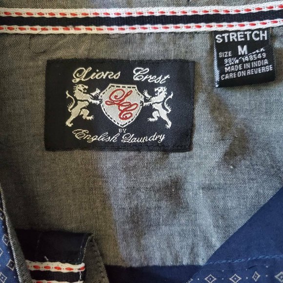 Lions Crest Mens Button Front Shirt Blue Geometric - Picture 5 of 7